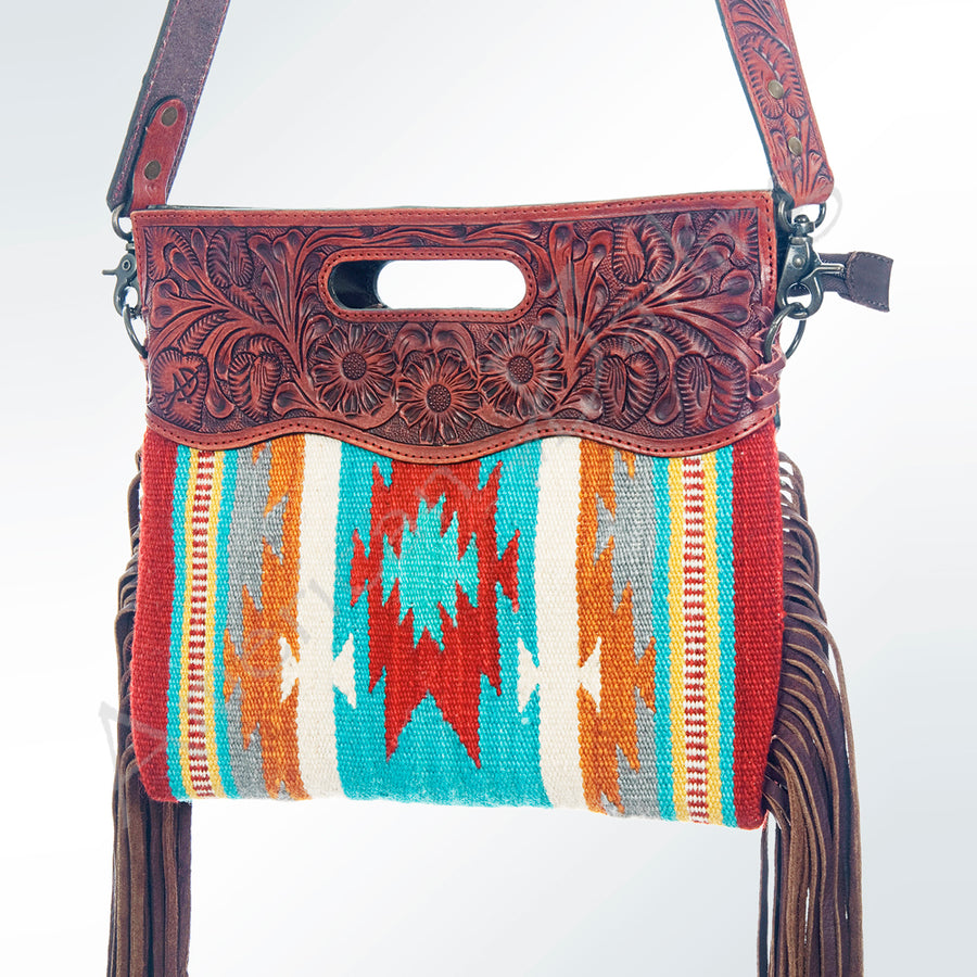 American Darling Signature Cross body Bag - Hand Tooled Floral Leather and Saddle Blanket - Uhorse