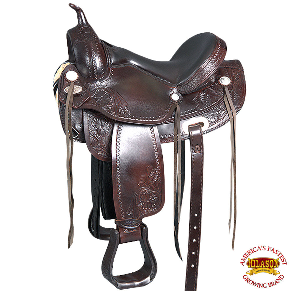 HILASON Western Horse Treeless Saddle American Leather Trail Pleasure | Horse Saddle | Western Saddle | Leather Saddle | Treeless Saddle | Barrel Saddle | Saddle for Horses