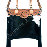 American Darling Tote Hand Tooled Hair On Genuine Leather Women Bag Western Handbag Purse