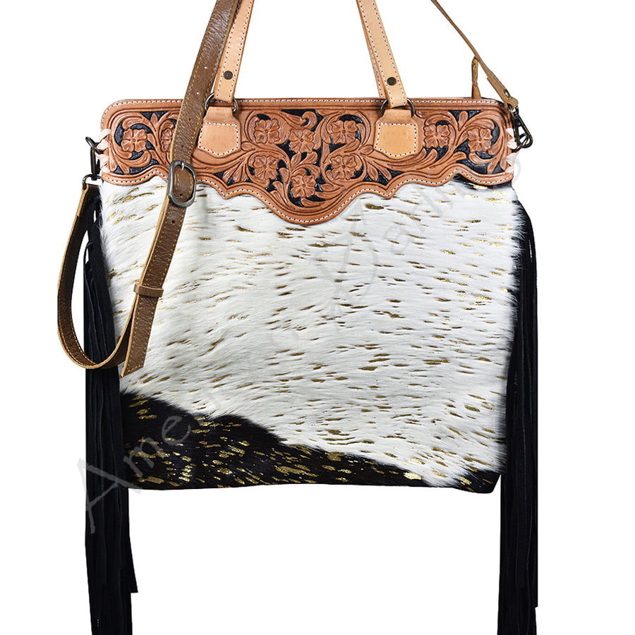 American Darling Tote Hand Tooled Hair on Genuine Leather Western Women Bag Handbag Purse | Travel Bags College - Uhorse