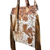 American Darling Tote Hand Tooled Hair On Genuine Leather Women Bag Western Handbag Purse