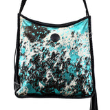 Turquoise and black cowhair shoulder bag with tassel - Uhorse