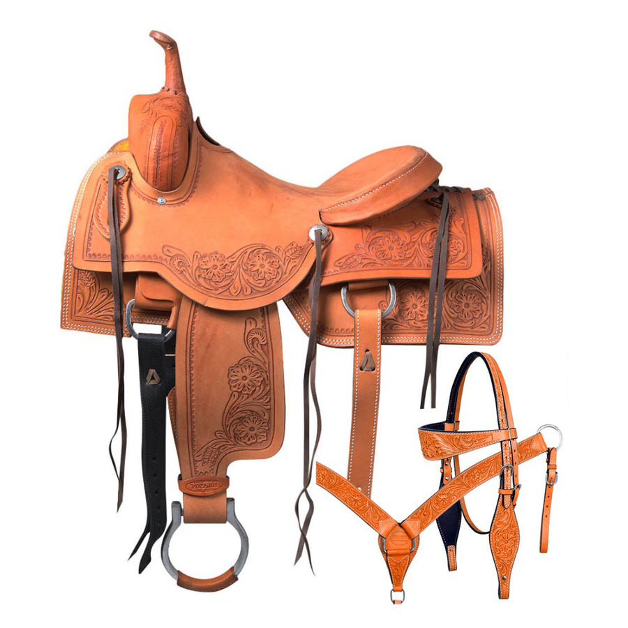 HILASON Horse Cutting Cutter Trail Pleasure Leather Saddle With Tack Set - Uhorse