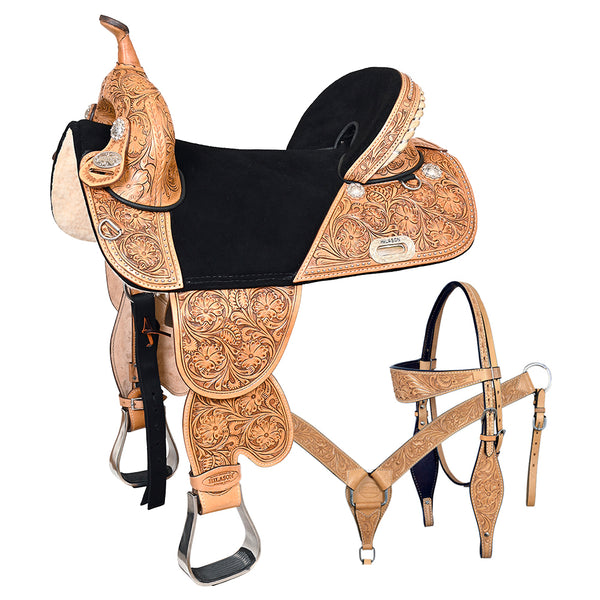 Hilason Western Horse Treeless Barrel Racing American Leather Saddle - Uhorse
