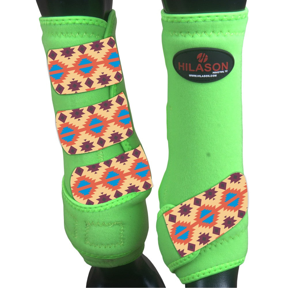 Small Hilason Horse Medicine Sports Boots Rear Hind Leg Green Aztec