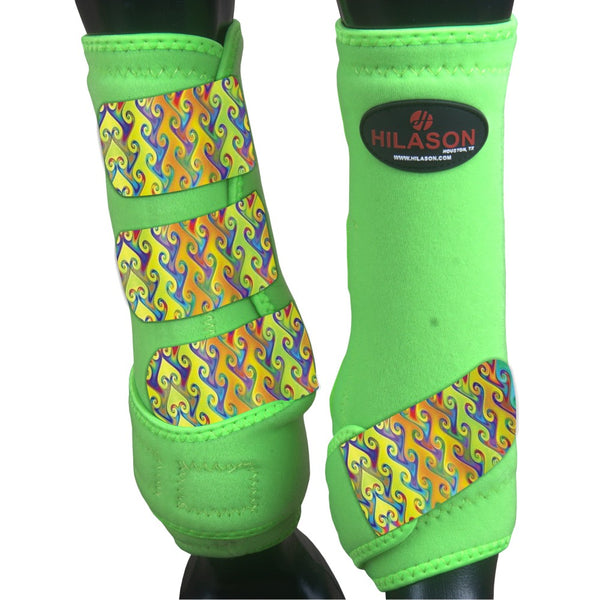 Large Hilason Horse Medicine Sports Boots Front Leg Green with Rainbow - Uhorse