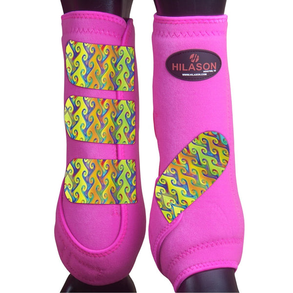 Large Hilason Horse Medicine Sports Boots Front Leg Pink with Rainbow - Uhorse