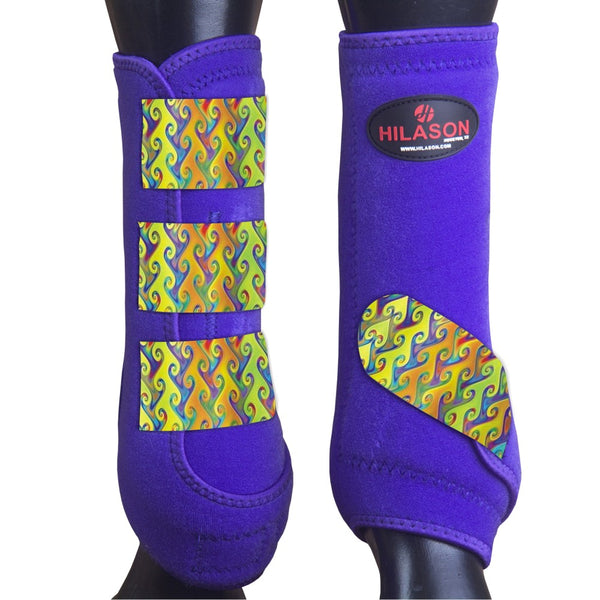 Hilason Horse Medicine Sports Boots Front Leg Purple with Rainbow - Uhorse