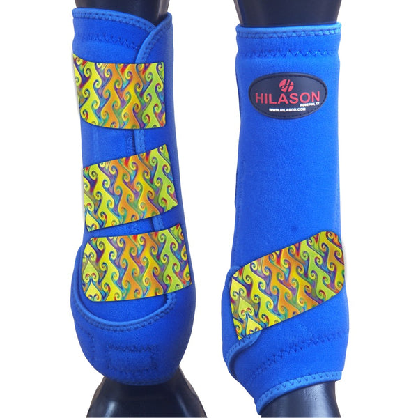 Medium Hilason Horse Medicine Sports Boots Front Leg Royal Blue with Rainbow - Uhorse