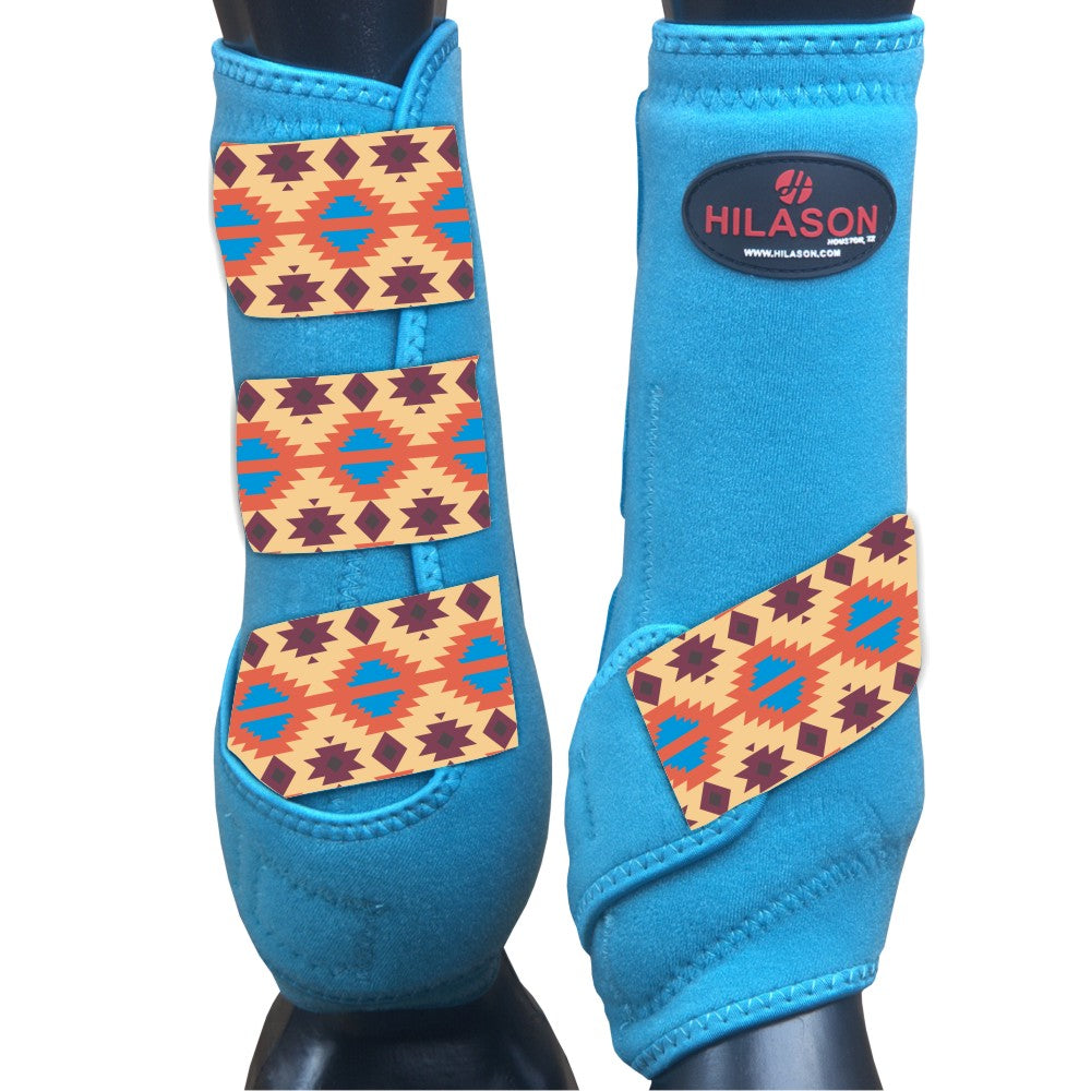 Medium Hilason Horse Medicine Sports Boots Rear Hind Leg Turquoise Aztec