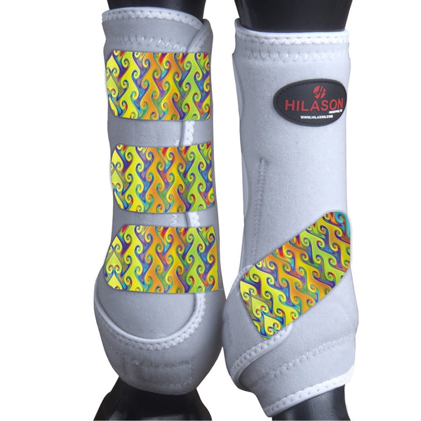 X Large Hilason Horse Medicine Sports Boots Front Leg White with Rainbow - Uhorse