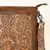 American Darling Messenger Bag, Hand Tooled Floral Leather, Hair-On Cowhide with Fringes, Western Crossbody Travel Purse