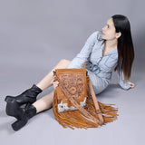 American Darling Messenger Hand Tooled Hair On Genuine Leather Women Bag Western Handbag Purse