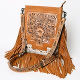 American Darling Messenger Bag - Hand Tooled Floral Leather and Hair-On Cowhide Purse - Uhorse
