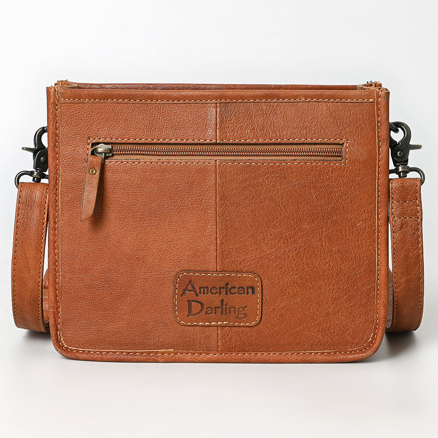American Darling Cross Body Bag, Hand Tooled Floral Leather, Genuine Vegetable-Tanned Full Grain Leather Purse with Fringes