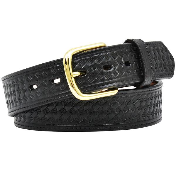 3D W. Mens Belt Leather Embossed Weave Brass Tone Buckle Black – by Hilason – Cowboy and equestrian accessories