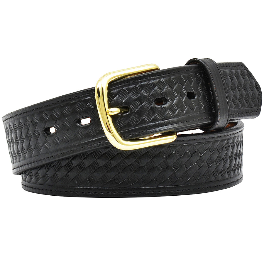 40 In 3D Western men's Belt Leather Embossed Weave Brass Tone Buckle Black - Uhorse