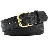 3D Western Mens Belt Leather Embossed Weave Brass Tone Buckle Black