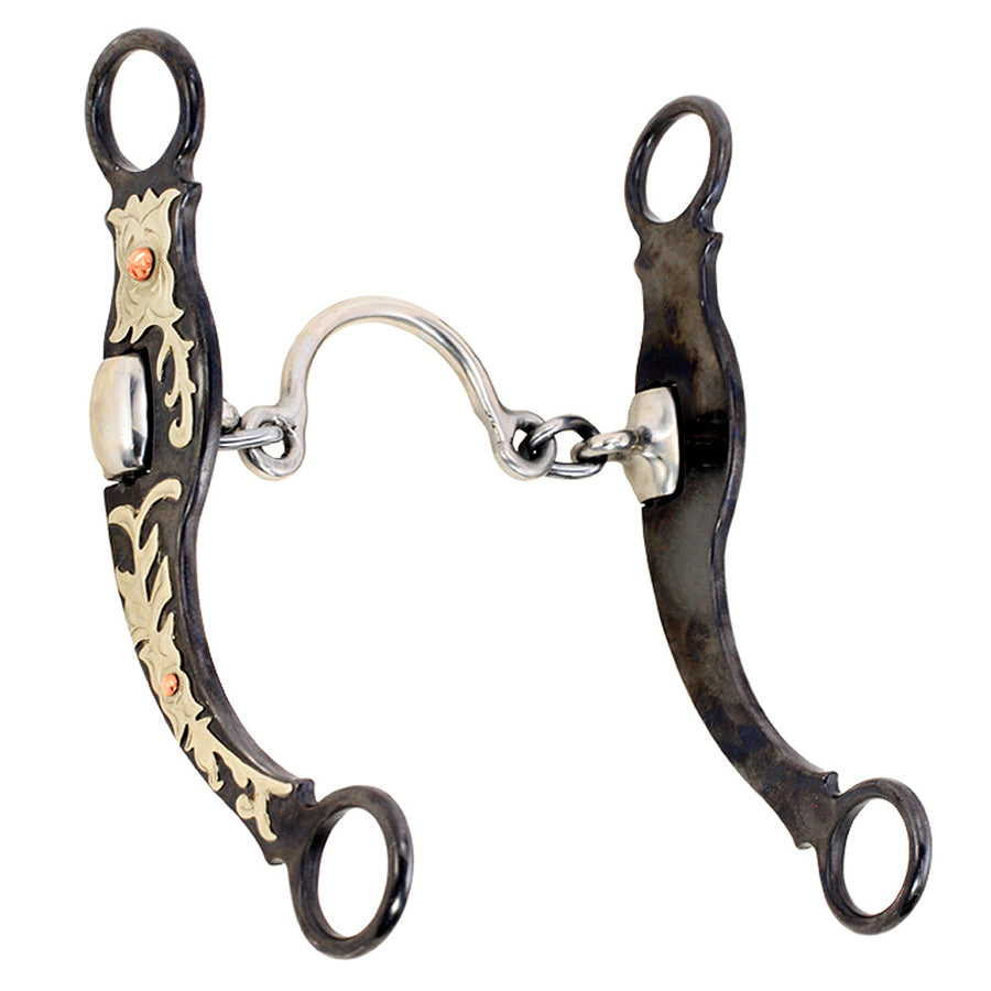 Black leather western curb bit with inlay tooling - Uhorse