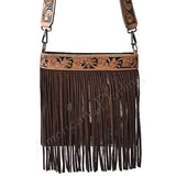 American Darling ADBGS172BRW Cross Body Hand Tooled Hair On Genuine Leather Women Bag Western Handbag Purse