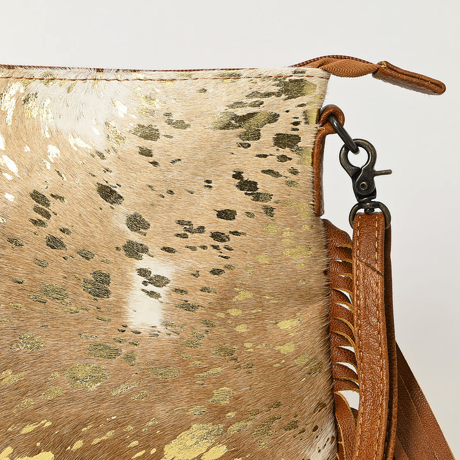 American Darling Western Small Crossbody Bag – Genuine Hair-On Cowhide Leather with Fringes, Adjustable Strap, Handcrafted in Texas