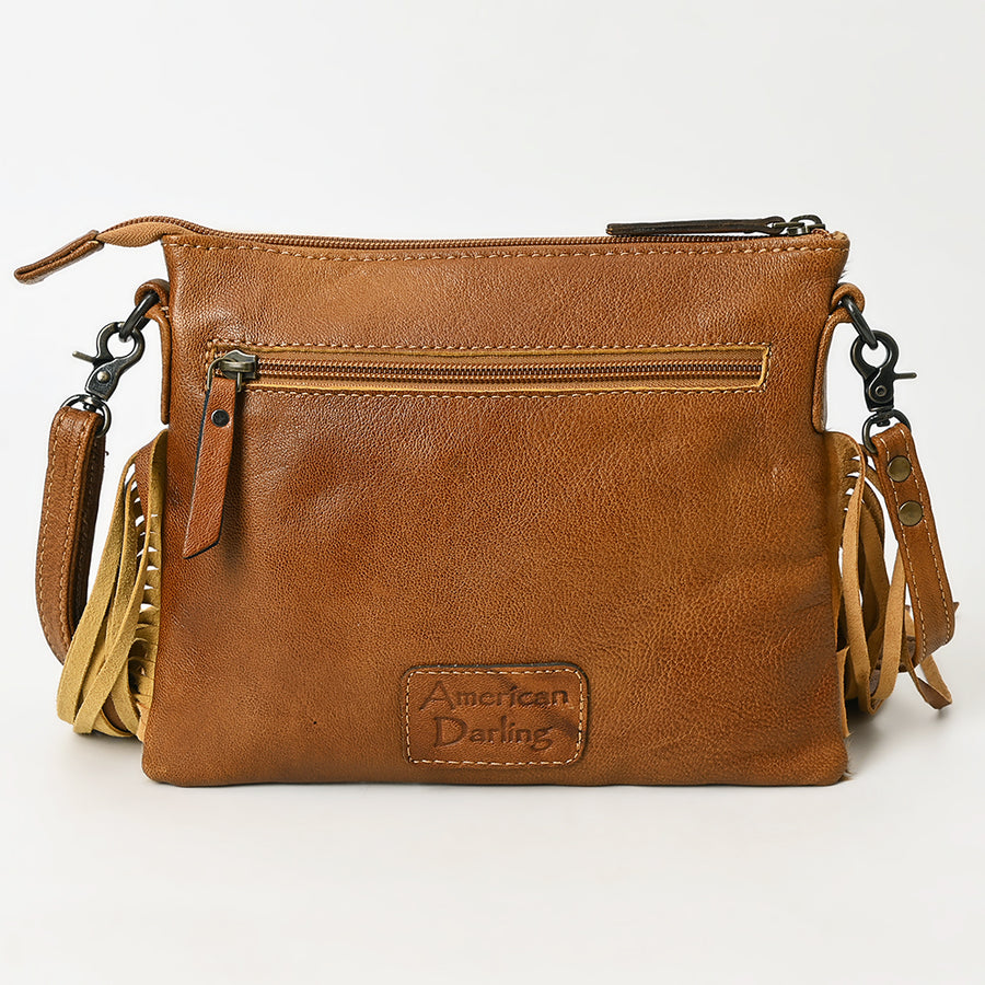 American Darling Western Small Crossbody Bag – Genuine Hair-On Cowhide Leather with Fringes, Adjustable Strap, Handcrafted in Texas