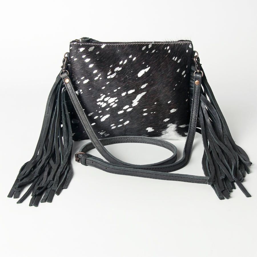 American Darling Western Small Crossbody Bag – Genuine Hair-On Cowhide Leather with Fringes, Adjustable Strap, Handcrafted in Texas