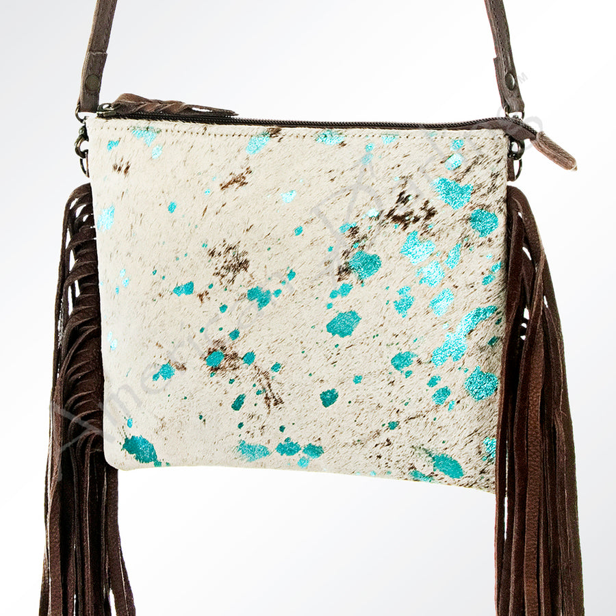 American Darling Hair-On Cowhide Leather Western Small Crossbody Bag with Fringes - Uhorse