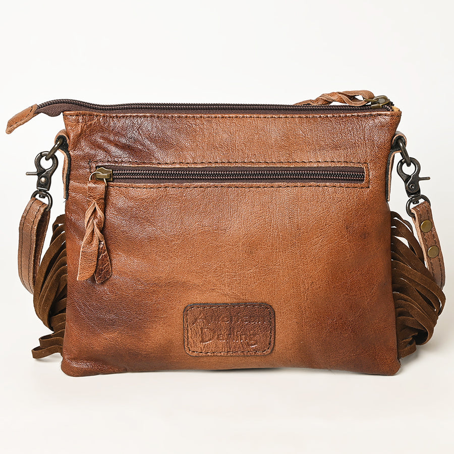 American Darling Western Small Crossbody Bag – Genuine Hair-On Cowhide Leather with Fringes, Adjustable Strap, Handcrafted in Texas