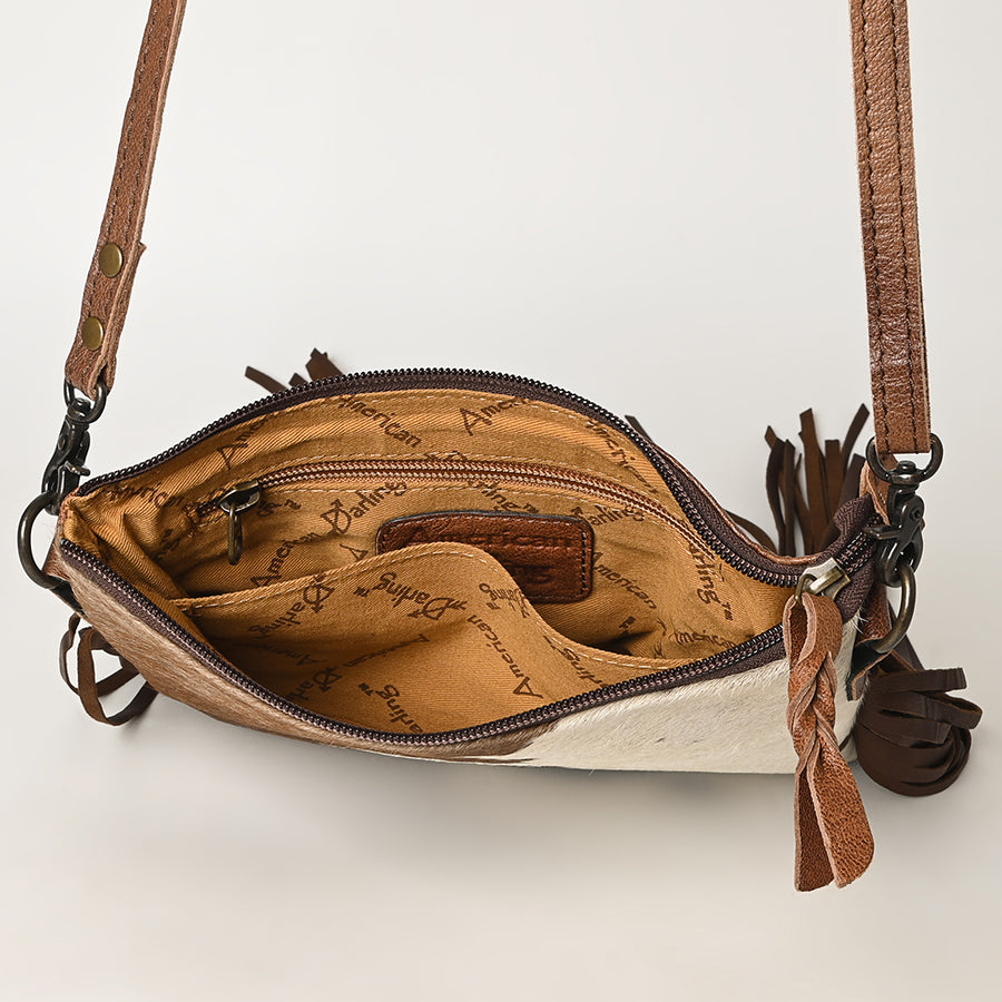 American Darling Western Small Crossbody Bag – Genuine Hair-On Cowhide Leather with Fringes, Adjustable Strap, Handcrafted in Texas