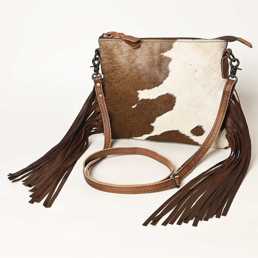American Darling Hair-On Cowhide Western Crossbody Bag with Leather Fringe Detail - Uhorse