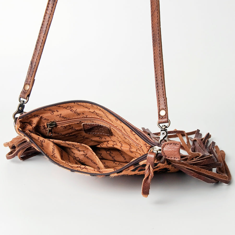 American Darling Western Small Crossbody Bag – Genuine Hair-On Cowhide Leather with Fringes, Adjustable Strap, Handcrafted in Texas