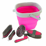 10 Litre Hilason Western Horse Care Grooming Kit Collapsible Bucket Set Rose