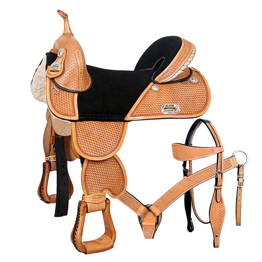 Western Horse Saddle Hilason Treeless American Leather Trail Barrel Tack - Uhorse