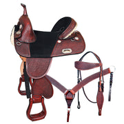 HILASON Treeless Trail Barrel American Leather Saddle Tack Set | Horse Saddle | Western Saddle | Treeless Saddle | Saddle for Horses | Horse Leather Saddle