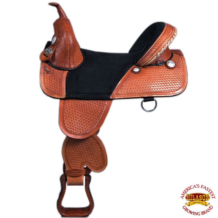 HILASON Western Horse Treeless Trail Barrel American Leather Saddle Tack | for Horses