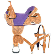 HILASON Western Horse American Leather Saddle Treeless Trail Barrel Tan With Tack Set