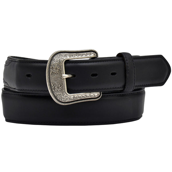 44 In 3D Belt Western men's Basic Leather Overlay Silver Buckle Black - Uhorse