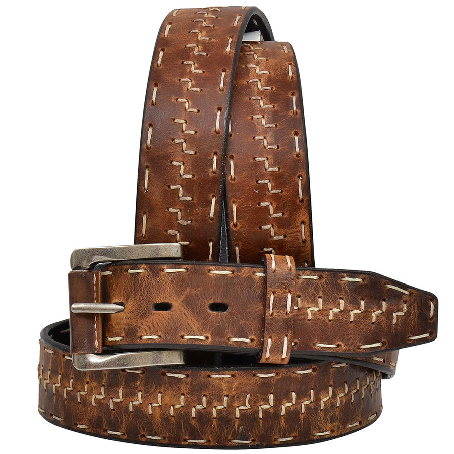 3D Western Men's Brown Distressed Leather Belt and Removable Silver Buckle (1.5") - Uhorse