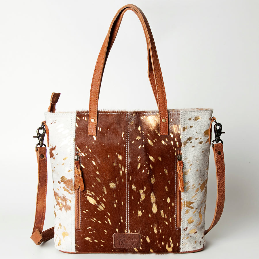American Darling Hair-on Cowhide Tote Bag – Genuine Leather Western Handbag Adjustable Strap