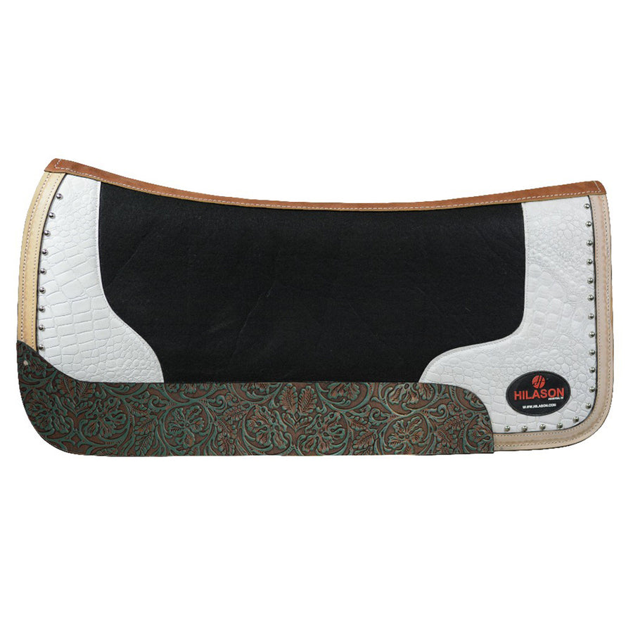 HILASON Western Wool Felt Horse Saddle Pad W/ Distressed Wear Leather | for Horses