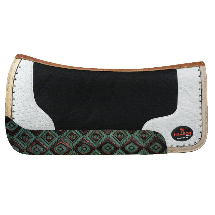HILASON Western Wool Felt Horse Saddle Pad W/ Distressed Wear Leather | for Horses