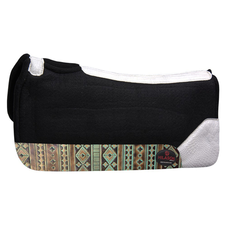 Black wool saddle pad with geometric patterned binding - Uhorse