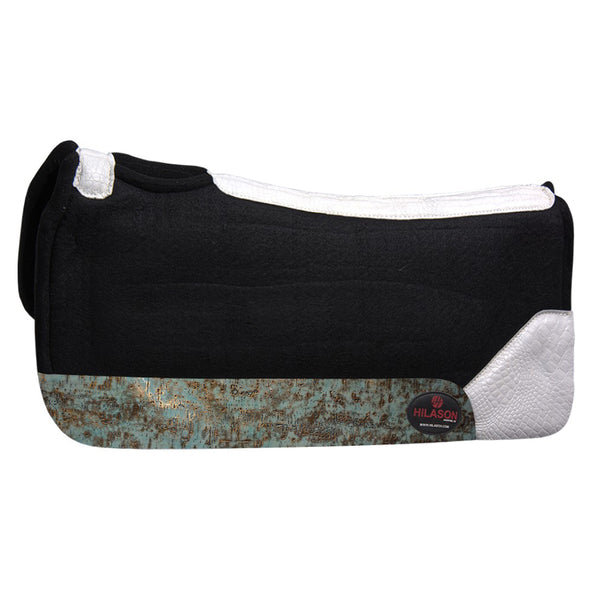 Black wool saddle pad with turquoise tooled leather trim - Uhorse