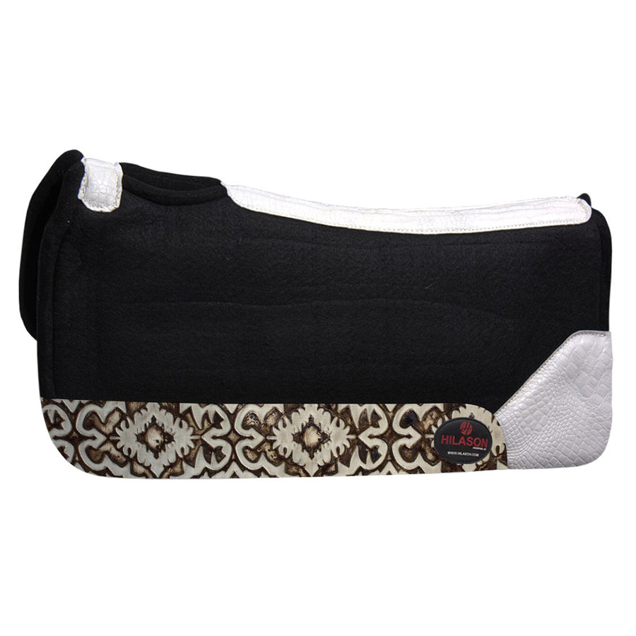 Black wool saddle pad with geometric patterned trim - Uhorse