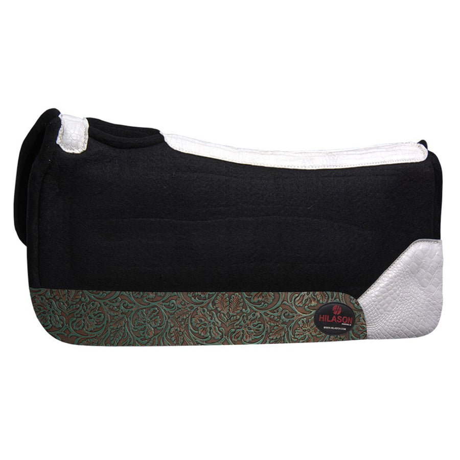 Black wool saddle pad with decorative tooled leather trim - Uhorse
