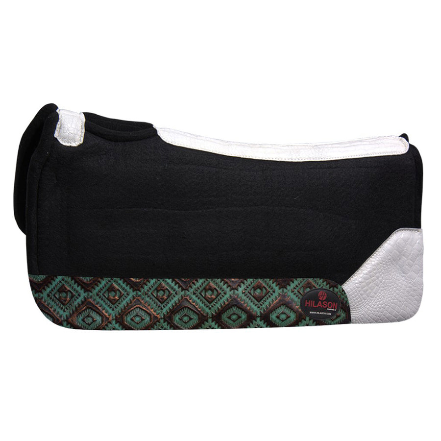 Black wool saddle pad with turquoise geometric pattern - Uhorse