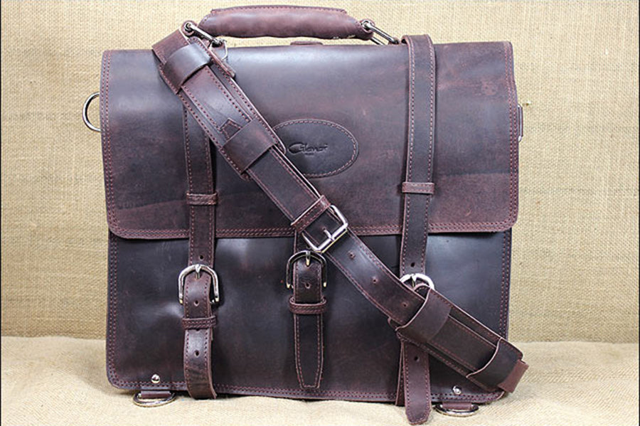 Briefcase Backpack Laptop Bag Glanor Buffalo Leather Hand