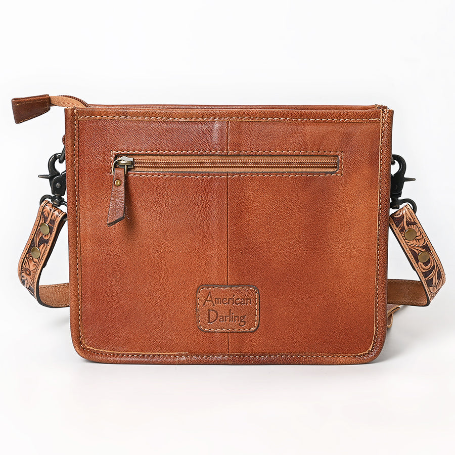 American Darling Messenger Bag Handcrafted from Hand Tooled Floral Carved Genuine Leather with Fringes and YKK Zipper