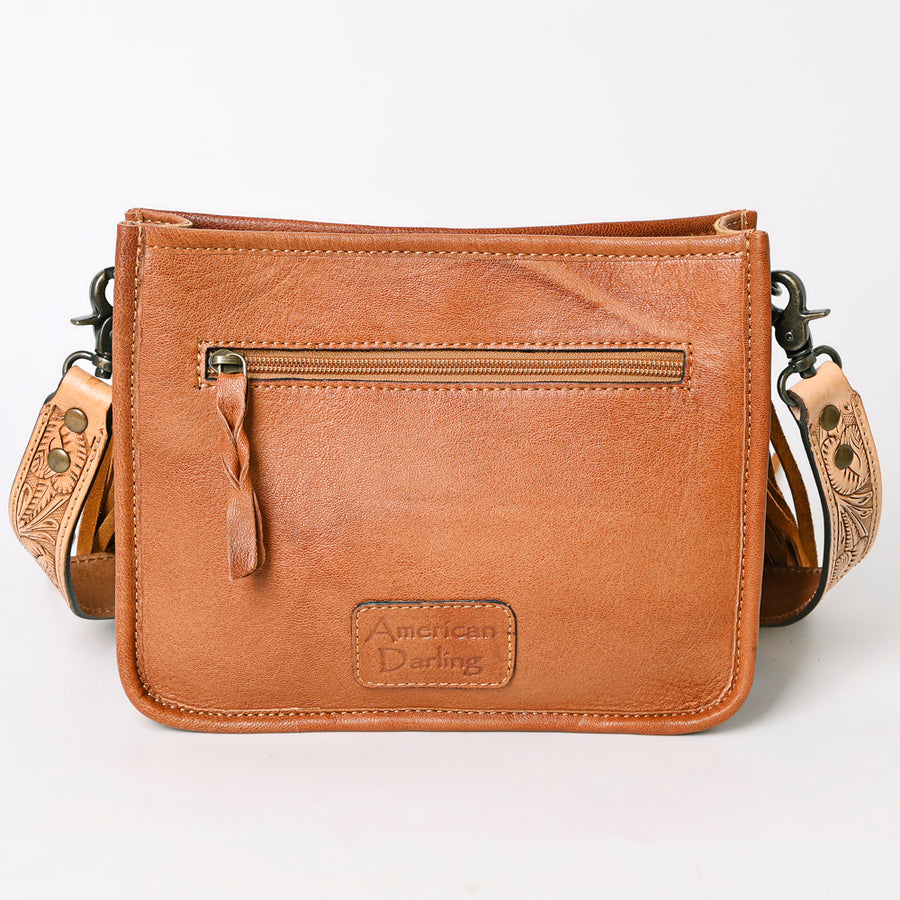 American Darling Messenger Bag Handcrafted from Hand Tooled Floral Carved Genuine Leather with Fringes and YKK Zipper